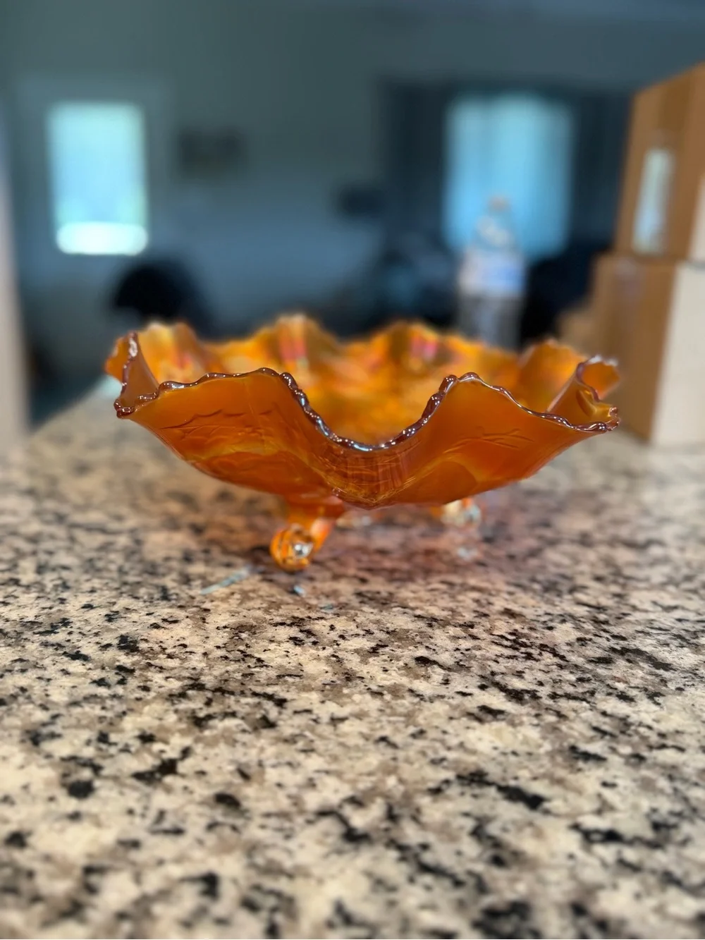 Vintage Fenton Marigold Carnival Glass Ruffled Bowl